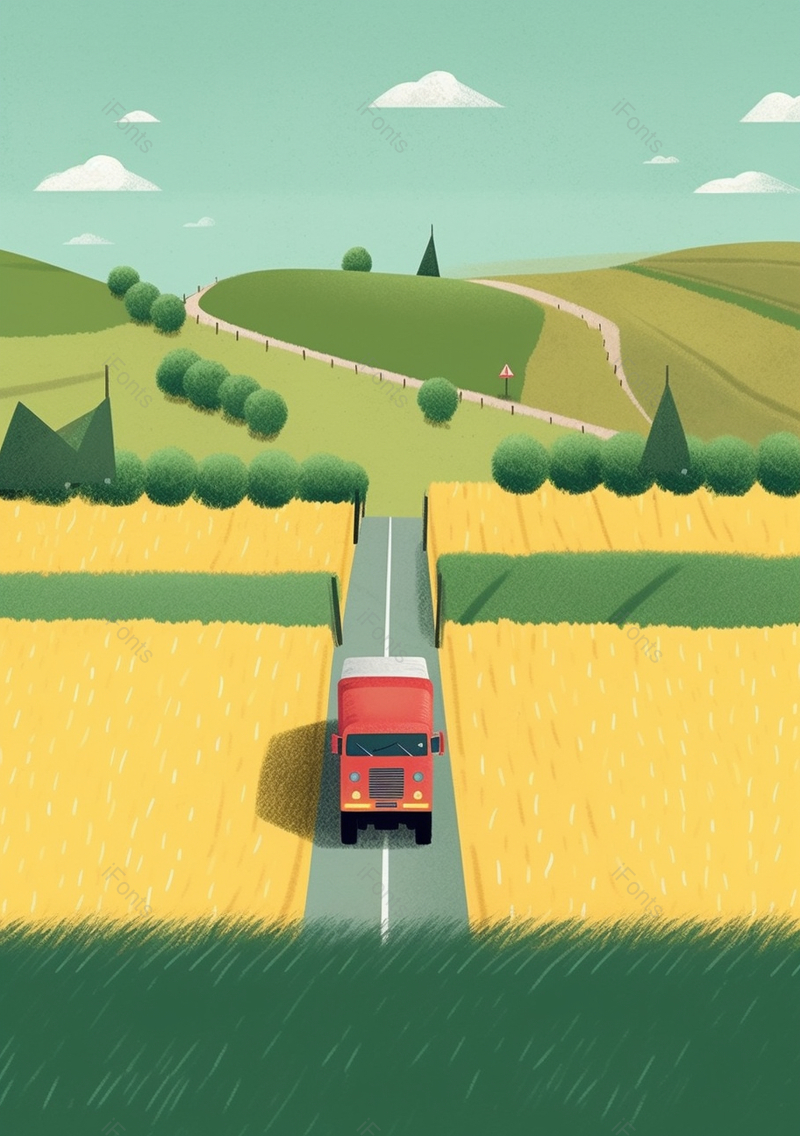 小满-山间乡村田园风光中道路上的货车,插画/手绘图,插画/手绘图库,插画/手绘图下载,插画/手绘